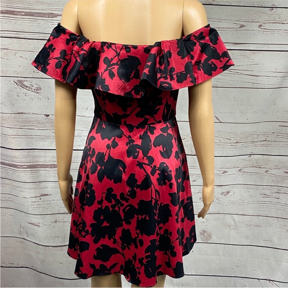 Topshop Floral Satin Off-The-Shoulder Mini Dress - Picture 7 of 11